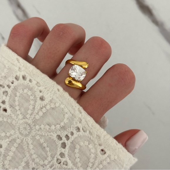 Retro Y2K Gold with diamond stone Vintage Ring Gift - Picture 4 of 5